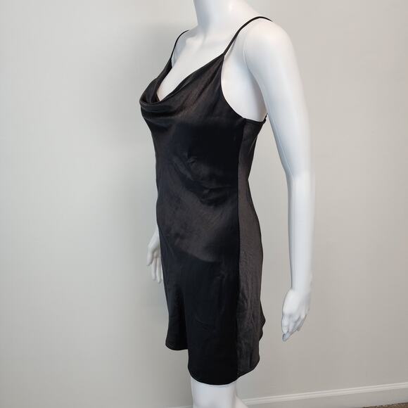 Endless Rose Satin Cowl Neck Mini Slip Dress Size XS Black Y2K Sexy Evening LBD - Picture 4 of 16